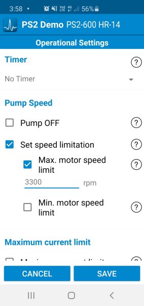 Screenshot PumpScanner operational settings